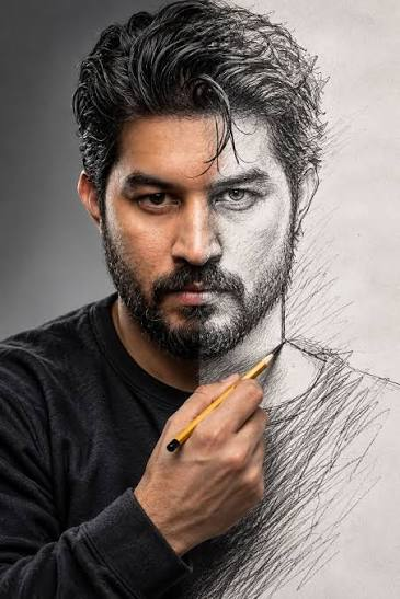 Floating realistic pencil portrait
