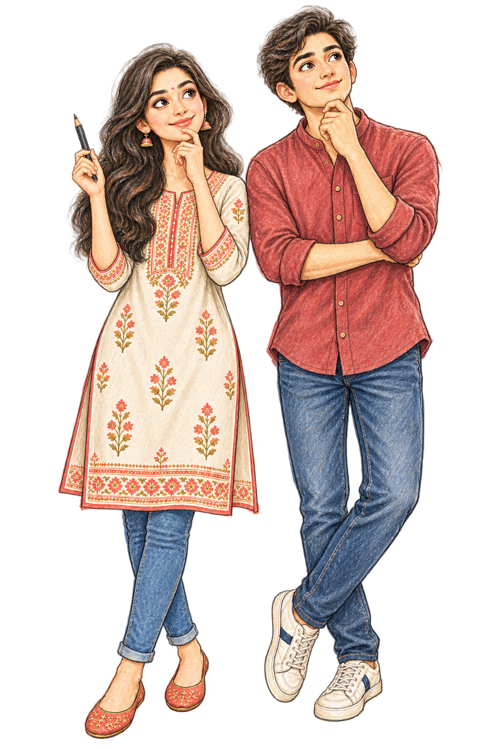 A girl and boy imagining the portraits they can create after completing the course