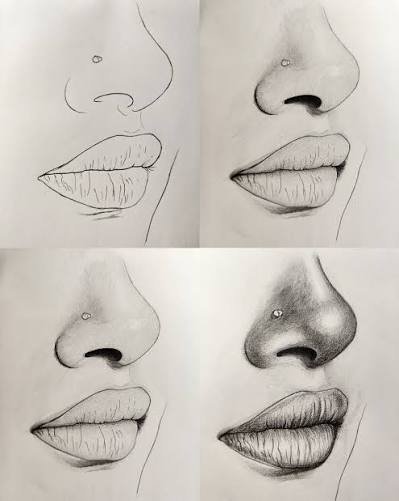 Floating facial features drawing